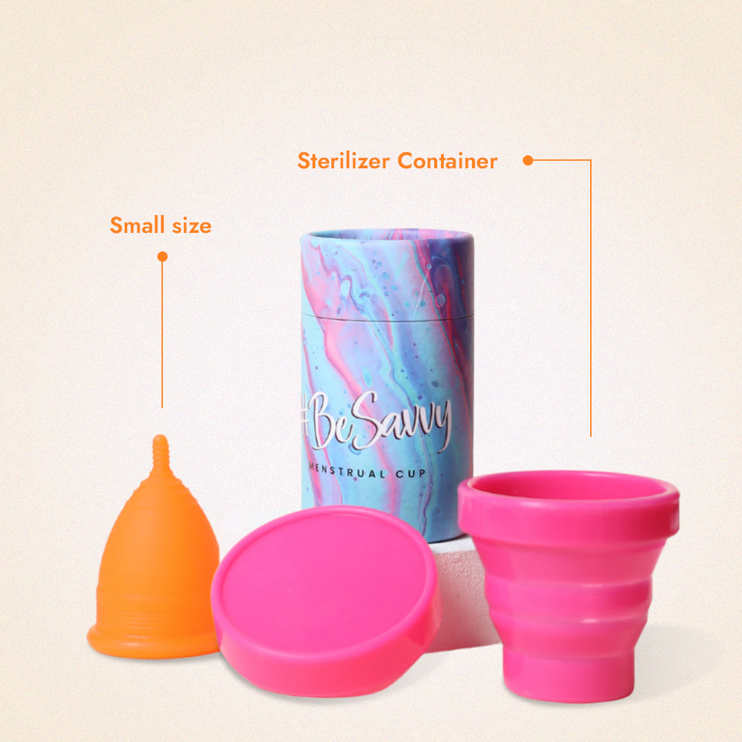 Savvy #SuperGirl Small Size Reusable Menstrual Cup with Collapsible Menstrual Cup Sterilizing Container