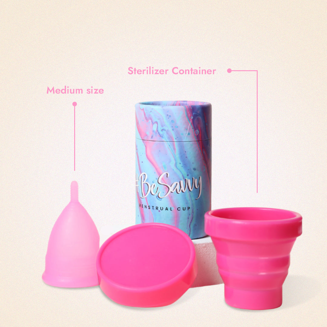 Savvy #YesQueen Medium Size Reusable Menstrual Cup with Collapsible Menstrual Cup Sterilizing Container